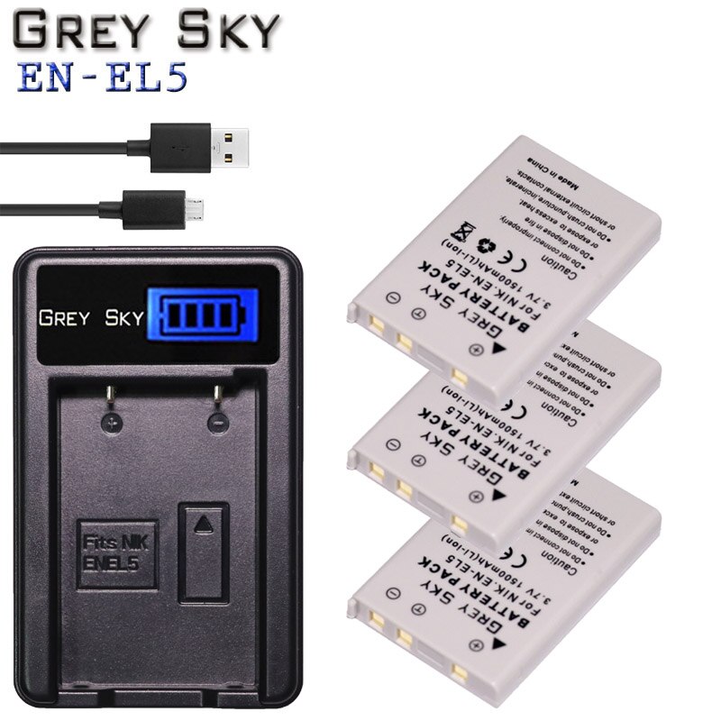EN-EL5 EN EL5 ENEL5 batería + cargador USB LCD para NIKON Coolpix P530 P520 P510 P100 P500 P5100 P5000 P6000: charger and 3battery