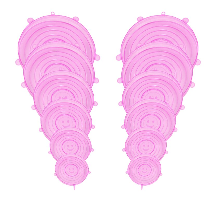 6/12 stuks siliconen rekdeksels universele voedsel siliconen wikkel kom pot deksel siliconen deksel pan koken keuken accessoires voedsel deksel: Roze -12 stuks