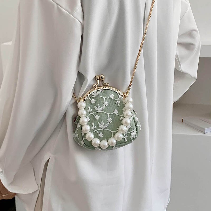 Blonder klip taske perle mini tote taske sommer kvinders håndtaske kæde skulder messenger taske rejsetaske: Grøn trompet