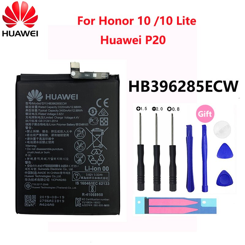 100% Original Hua Wei Replacement Phone Battery HB396285ECW 3400mAh For Huawei P20 Honor 10 Honor10 Lite Batteries Batteria