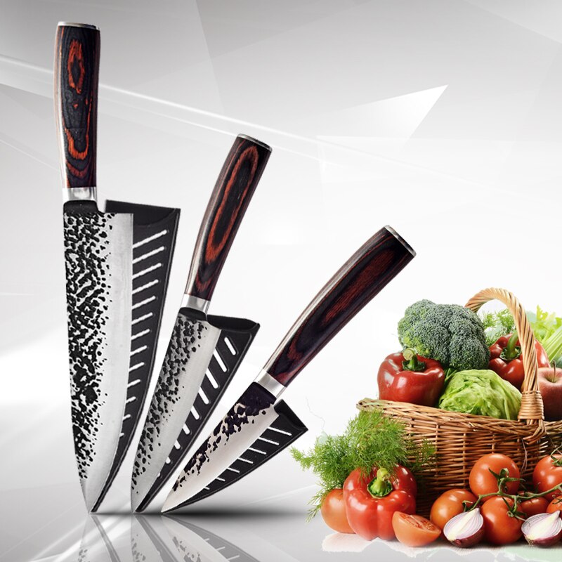 1806D Utility chef knife 8'' kitchen Knives-Set Sharp Cleaver kitchen tools Santoku Damascus Bread Knives Gif: 3 PCS Value set A