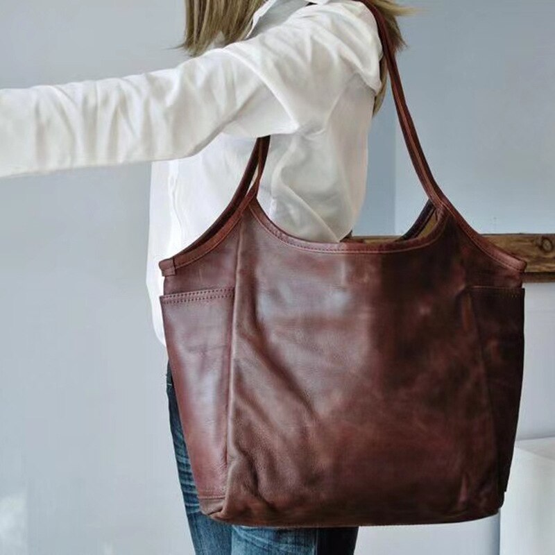 Sac à main rétro à grande capacité pour femmes, sac à bandoulière tendance, couleur unie, été