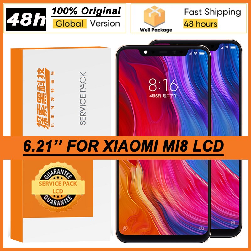 Pantalla Amoled 100% Original para XiaoMi Mi8 Mi 8 M1803E1A, 6,21 ", montaje de digitalizador con pantalla táctil, piezas de reparación