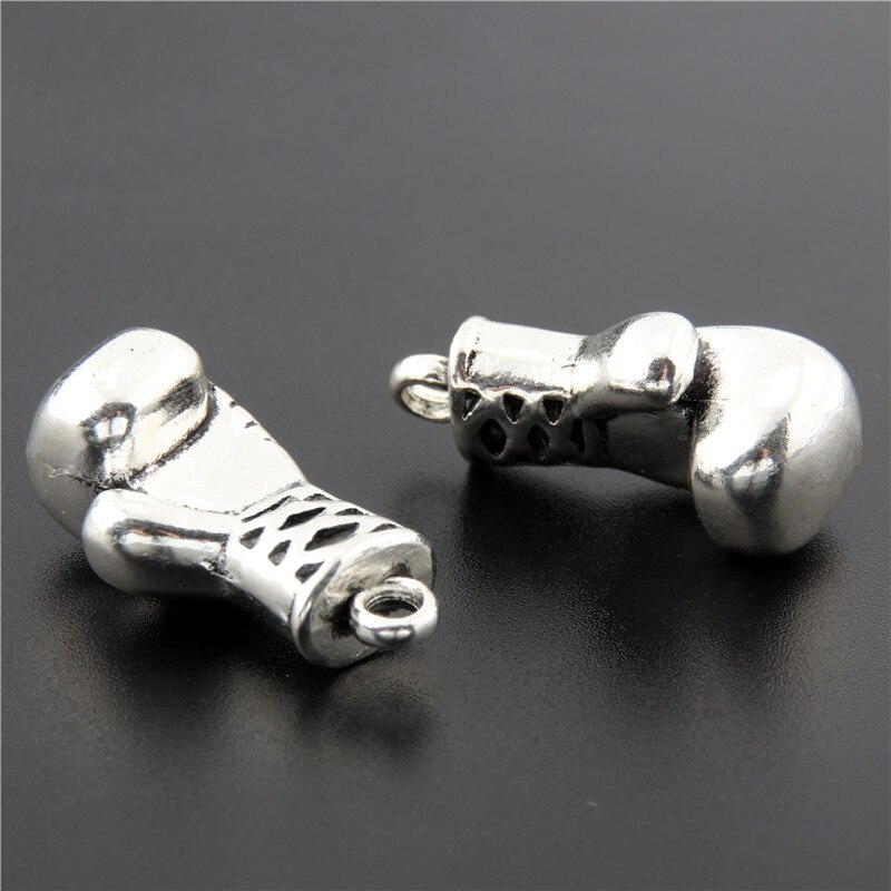 Guante de boxeo de Color plateado, 2 uds., puño, dijes, hacer colgantes, pulsera, collar, A2677