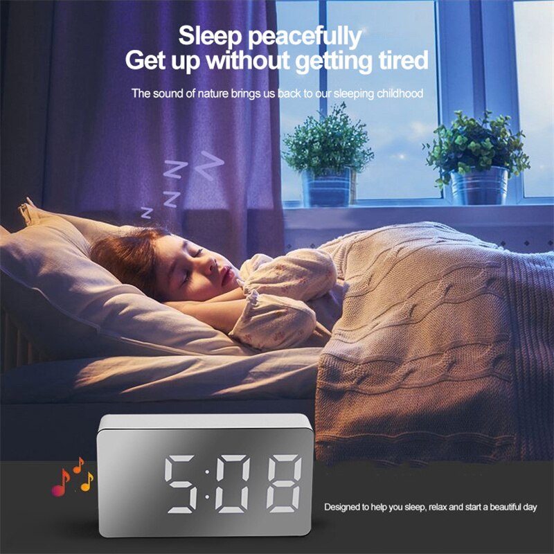 LED Mirror Table Clock Digital Alarm Snooze Display Time Night Light Desktop USB Alarm Clock Home Decor for Children