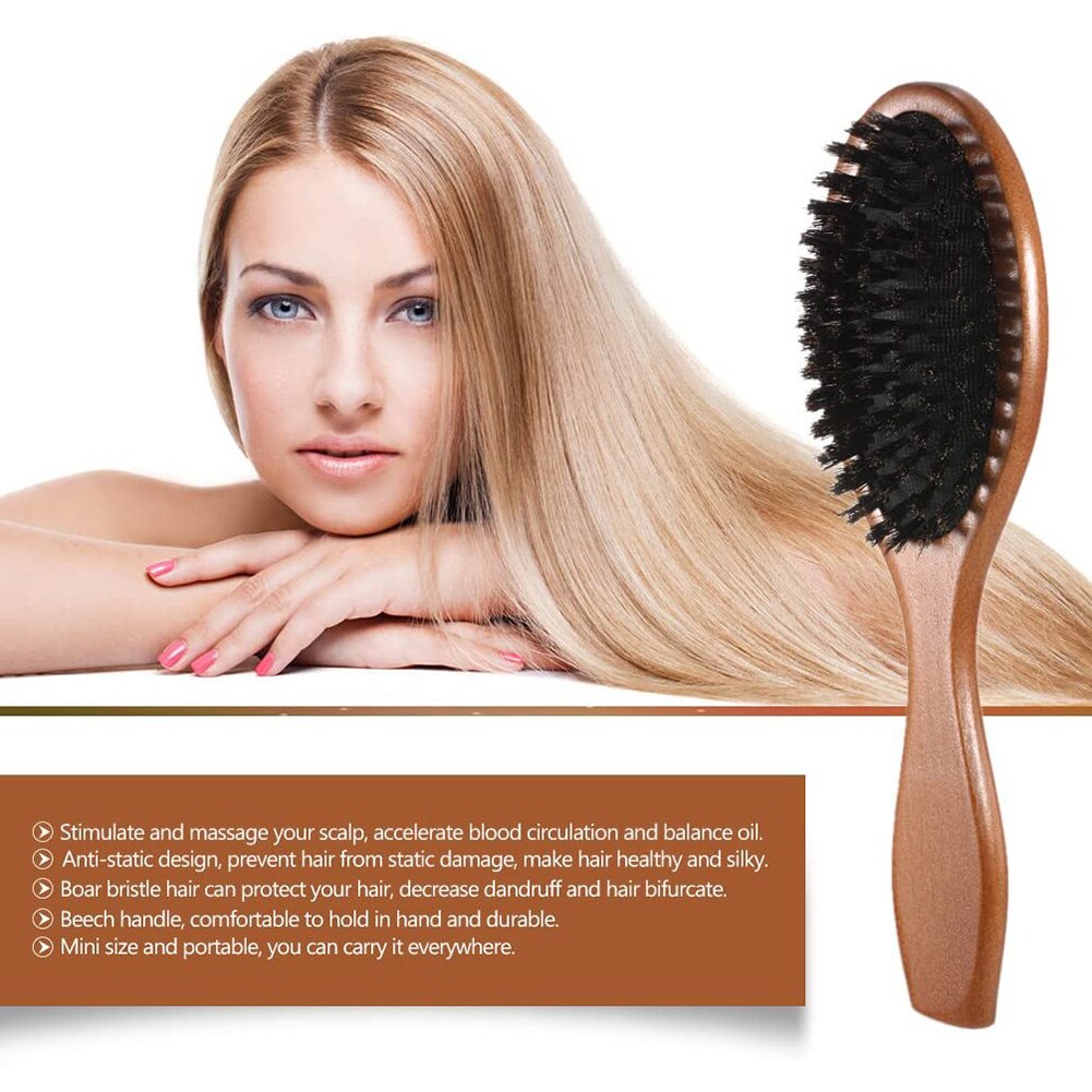 Natural Boar Bristle Hairbrush Massage Comb Anti-static Hair Scalp Paddle Brush Beech Wooden Handle Hair Brush Comb Styling Tool