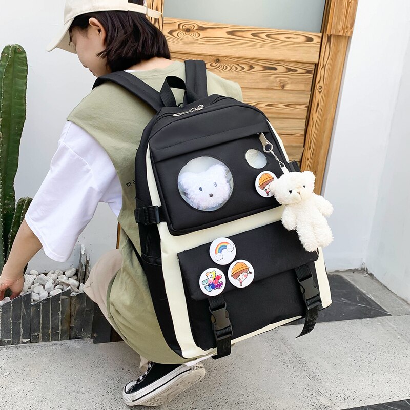 4 stück einstellen Schul Taschen für Teenager Mädchen Rucksack Hohe Schule Rucksack Leinwand Reise Frauen jugendlich Schüler Bookbags