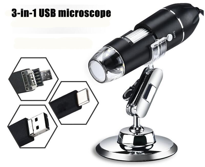 1600X 1000X USB Microscope Handheld Portable Digital Microscope USB Interface Electron Microscopes with 8 LEDs with Bracket: 1600X / 3 in 1 Metal bracket