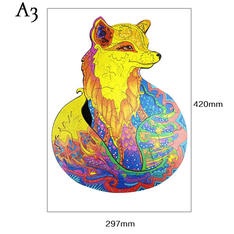 Wolf Shape DIY Wooden Puzzle For Adults Children Wooden Puzzles Animal Wooden Jigsaw Puzzle for Kids Toys: A3 Fox