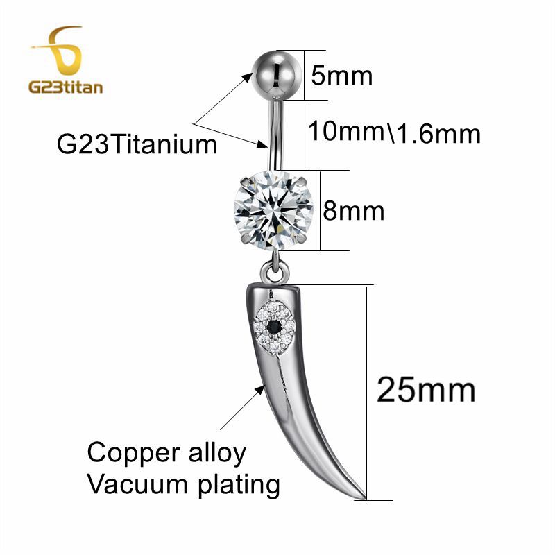Anillo de botón de titanio hipoalergénico Chapado en plata para mujer, pendiente de ombligo, joyería para Piercing, 16G, 10mm, F136 piercing ombligo blanco pendientes de ombligo: PLATEADO