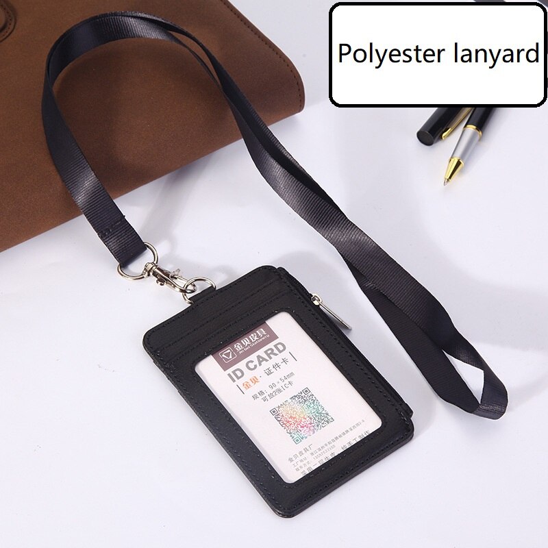Pu Lederen Id Badge Houder Met Rits Porte Bus Pass Case Cover Slip Mannen Vrouwen Bank Credit Card Houder met Polyester Lanyard