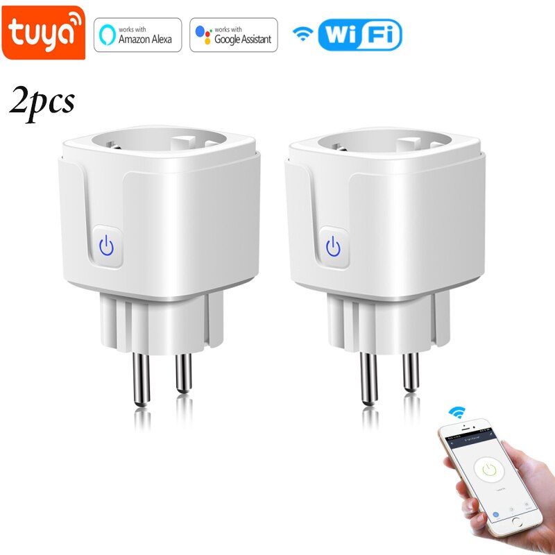 Smart WiFi plug adapter 16A remote voice control power monitor socket timing function to use with Alexa Google Home Tuya: 2pcs