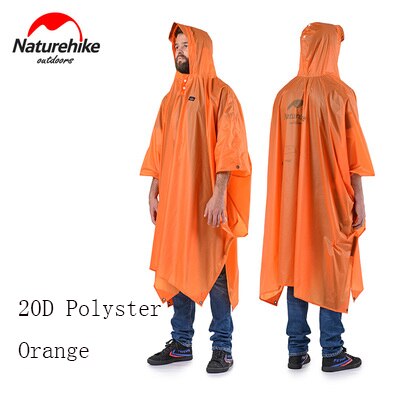 Naturehike 3 in 1 Hooded Rain Poncho Waterproof Raincoat Jacket for Men Women Adults Outdoor Camping Hiking Tent Mat NH17D002-M: 20D Orange