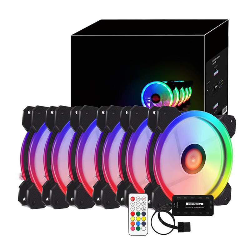 Rgb pc-ventilator 12v 6- pins 12cm koelventilator met controller voor computer stille gamingbehuizing  ac889