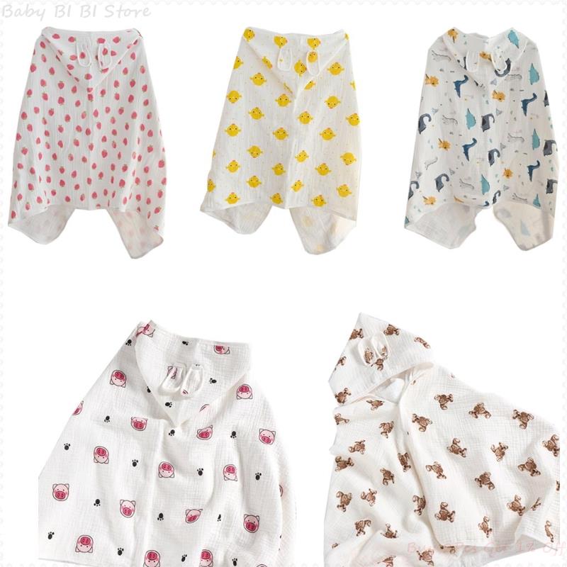 1 pc baby badrock med huva, badhandduk med tecknad print, mjuk, absorberande bomullsmantel, poncho, badrock för barn