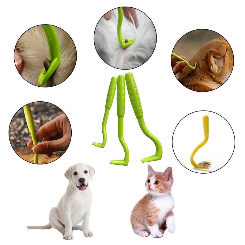 3 Pcs Tick Remover Hook set Flea Remover Tweezer Tick Pull Pet Cat Dog Accessaries Ticks Removal Tools Flea Extractor