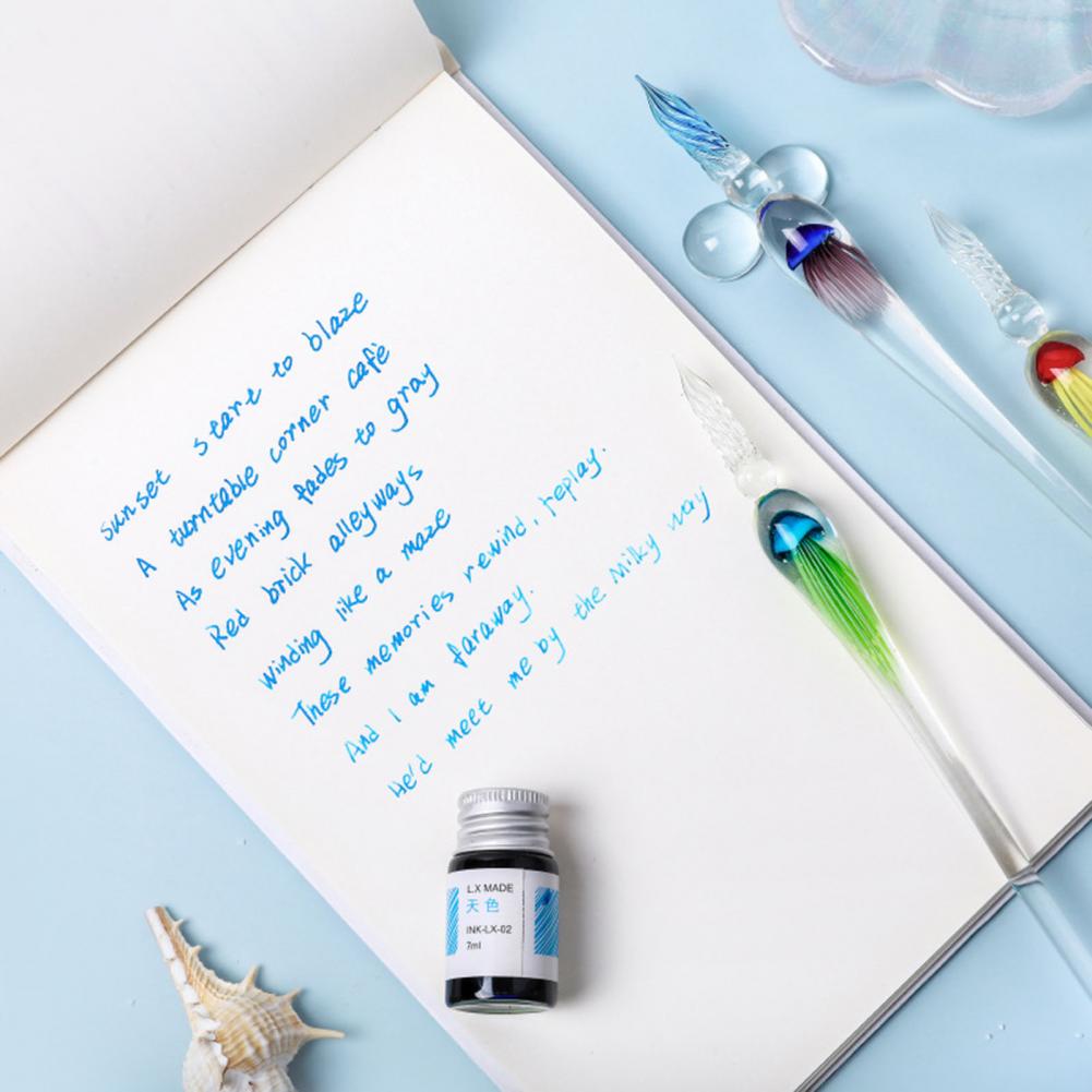 1 Set Dip Pen Beautiful Ergonomic Handle Jellyfish Pattern Drawing Calligraphy Glass Pen Kit for