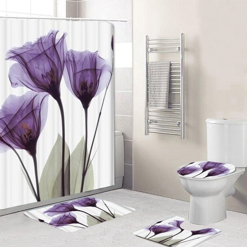 3 pièces/ensemble salle de bain rideau de bain ensembles rideau de douche tortue de mer impression Durable imperméable tapis de couverture de toilette tapis antidérapant