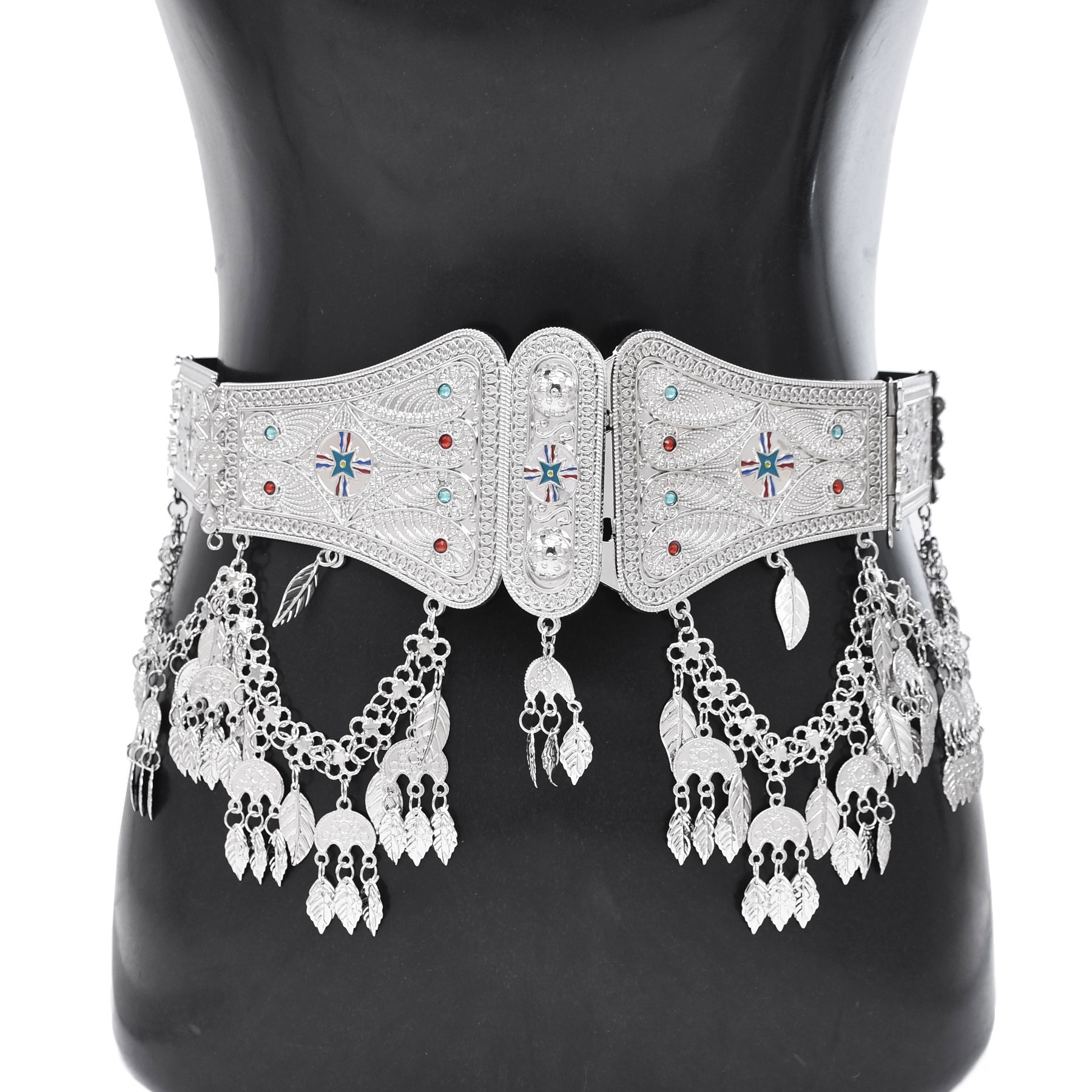 Cadena de cintura chapada en plata brillante para mujer, cadenas para el cuerpo de y pesadas, joyería para el cuerpo india Tribal étnica Vintage