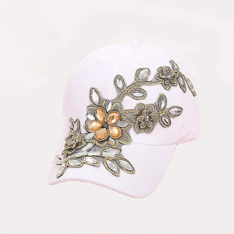 verano mujeres delicadas diamante gorra de béisbol flor Snapback estilo señora Jeans sombreros