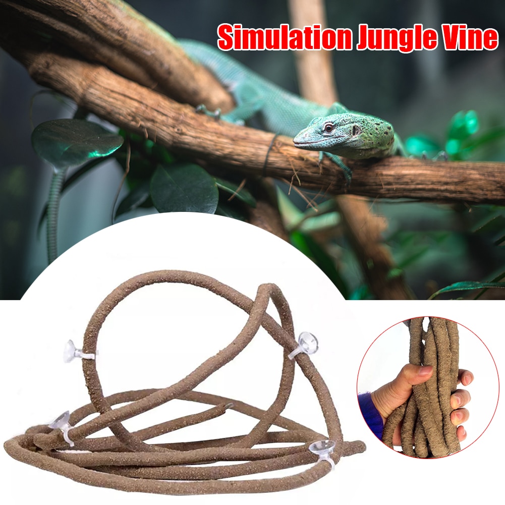 Pet Habitat Decor Terrarium Reptile PU Leather Simulation Jungle Vine With Sunction Cups Small Animal Climbing Bendable Branch
