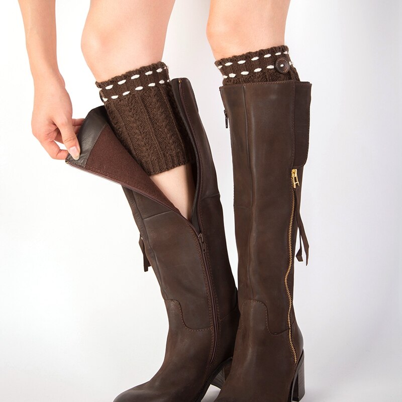 Vinter kvinder varme benvarmere kvinder kort knap dekorativ termisk strikket støvlemanchetter sokker betræk efterår vinter sko sokker