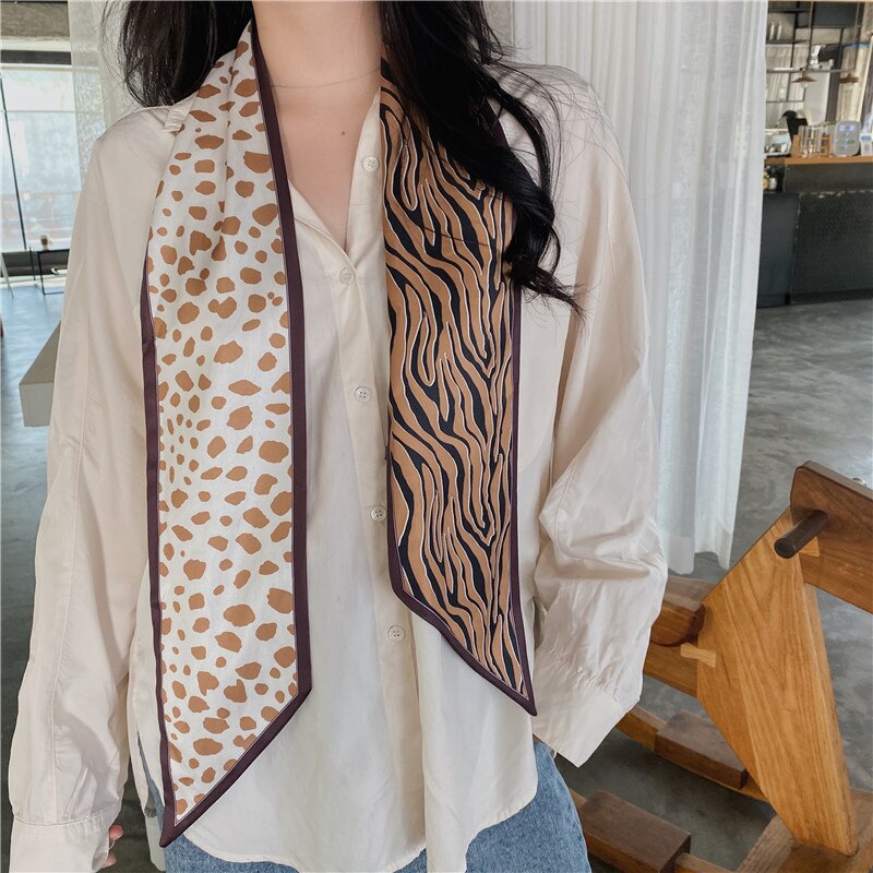 Petite écharpe en soie étroite longue bande petite écharpe rétro foulard en soie sauvage imprimé châle attaché cheveux foulard en soie attaché sac Streamer