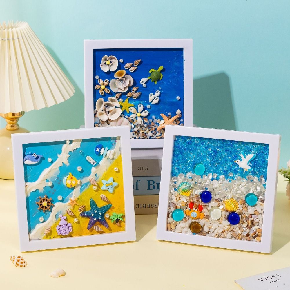 Multicolor DIY Photo Frame Wood Material 3D 3D Ocean Scenery Painting Cartoon Handmade Photo Wood Frame Scrapbooking