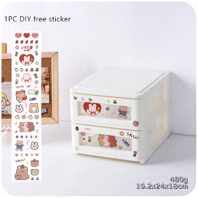 MINKYS Kawaii ABS Drawer Desktop Organizer Desk Storage Box With DIY Free Sticker School Stationery Accessories: 19cm x 24cm x 18cm