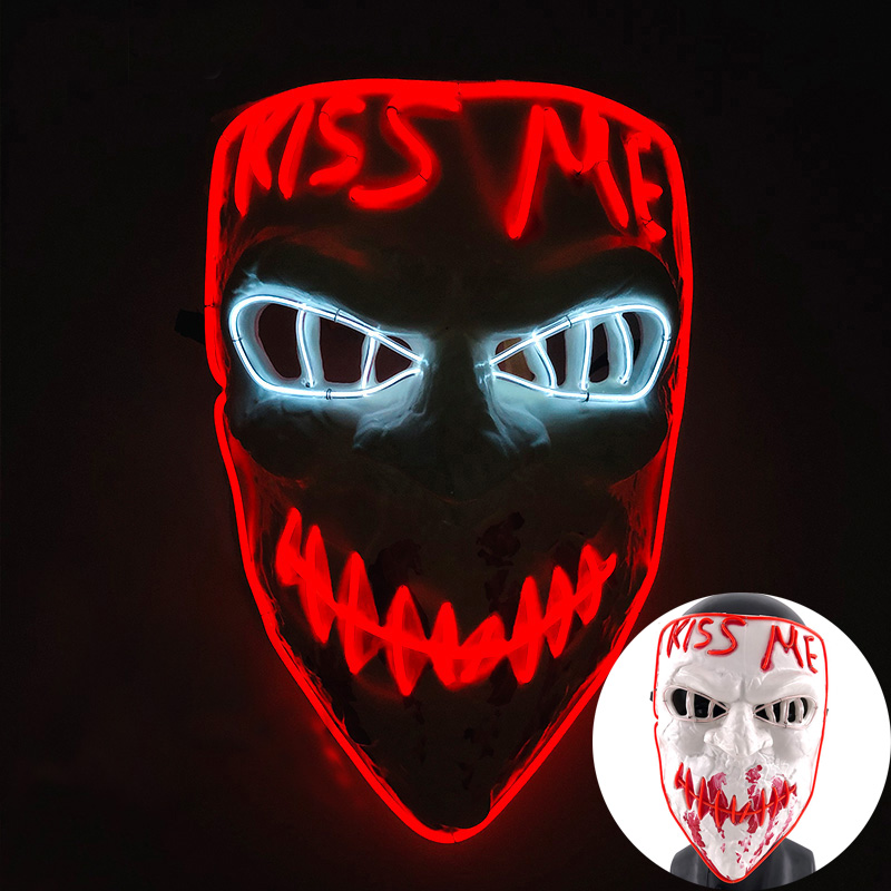 Wireless Scary Glowing Mask LED Luminous Purge Mask Carnival Horror Neon Light Up Cosplay Party Mask Festival Costume Supplies: DARK GRAY