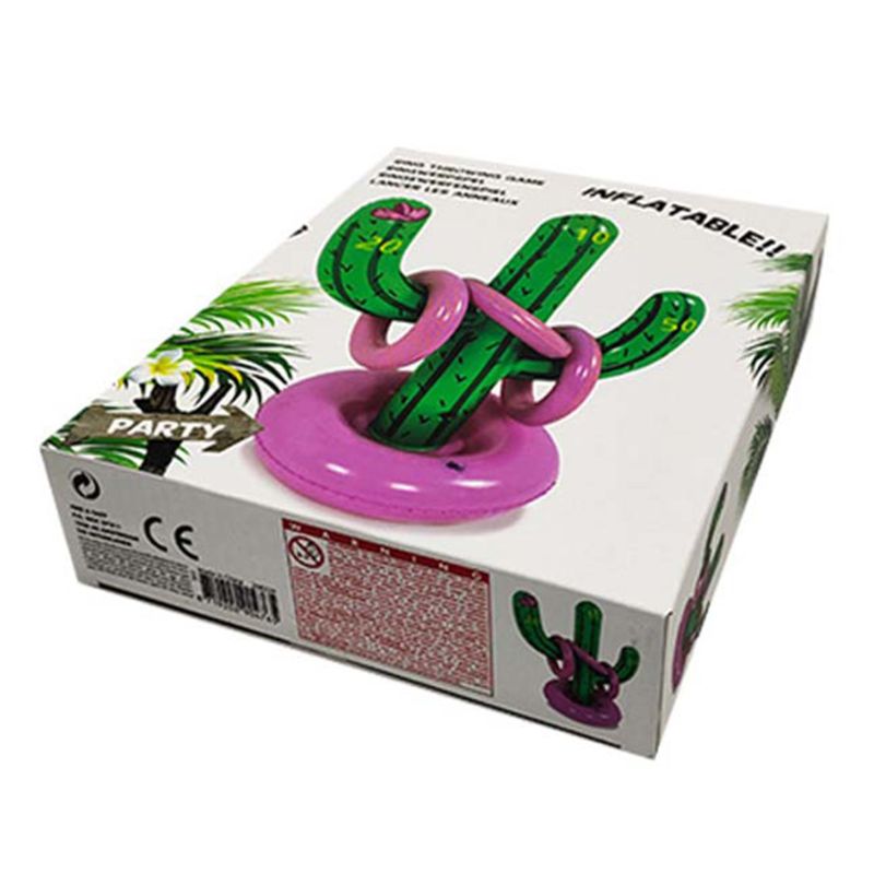 Inflatable Cactus and Three Throwing Rings Set Outdoor Interactive Game Kids Toy K92D