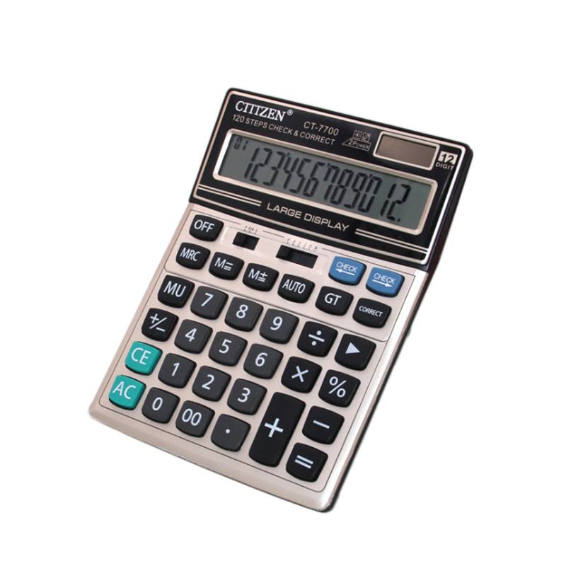 Gtttzen Desktop Rekenmachine Grote Knop 12-Bit Display Calculator Ct-7700 Dual Voeding Zonne-energie Calculator