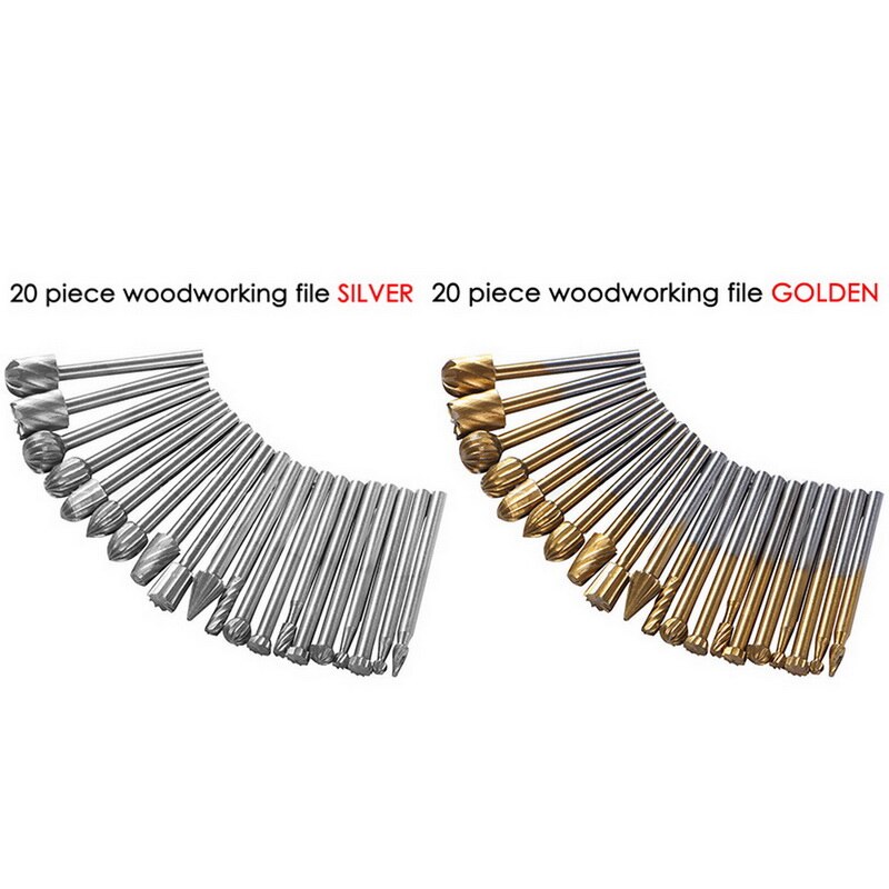 HSS Routing Router Bits Burr Set 3mm 1/8 Inch Shank for Woodworking Drilling Metal Wood Carving Engraving 20Pcs