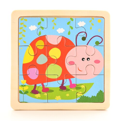 Baby Wooden Montessori Puzzle Child Game Wooden Puzzle 3D Cartoon Animal Puzzle Babies Toys Puzzles For Kids 1 2 3 Year Old: Ladybug