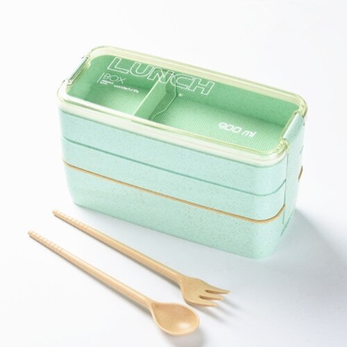 Sales 900ml Portable 3 Layer Healthy Lunch Box Food Container Microwave Oven Lunch Bento Boxes Lunchbox: Green