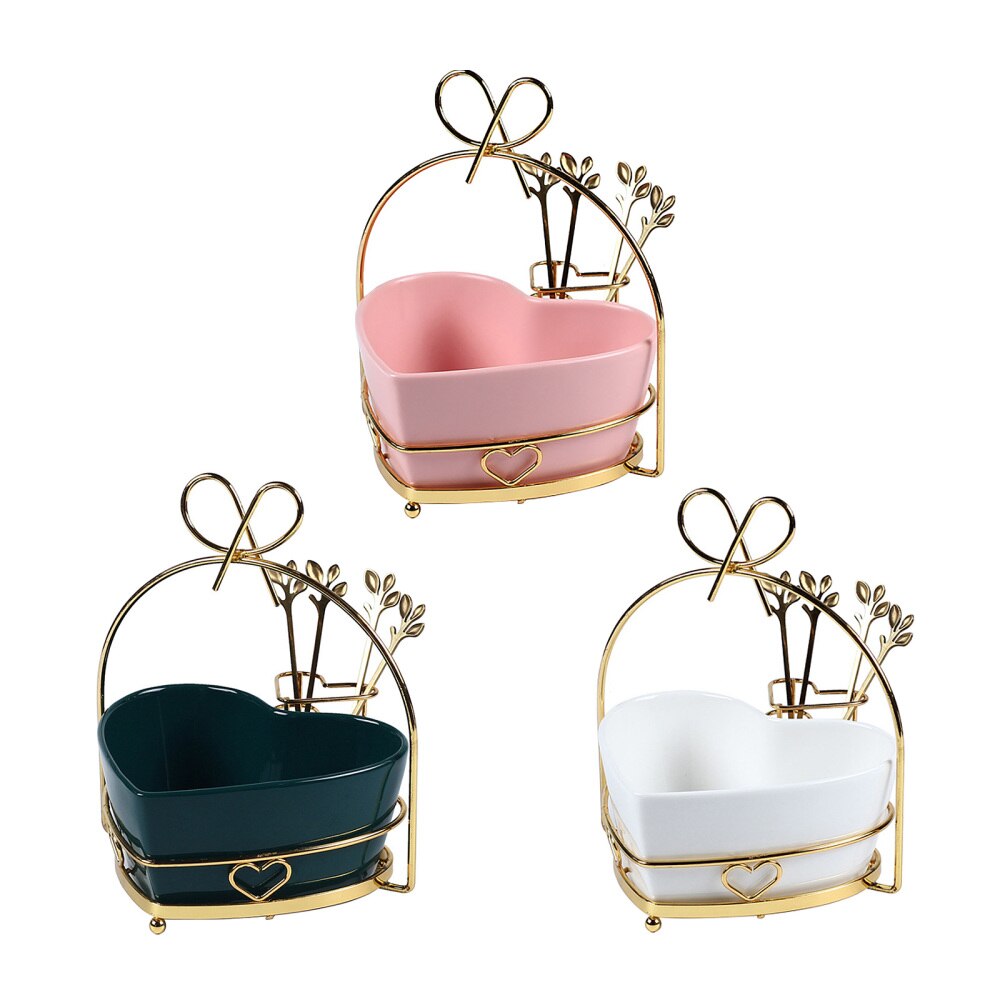 Heart-shaped Ceramics Fruit Tray 650ML Salad Bowl Handicraft Kitchen Tools Iron Art Beautiful Home Friendly Storage Box