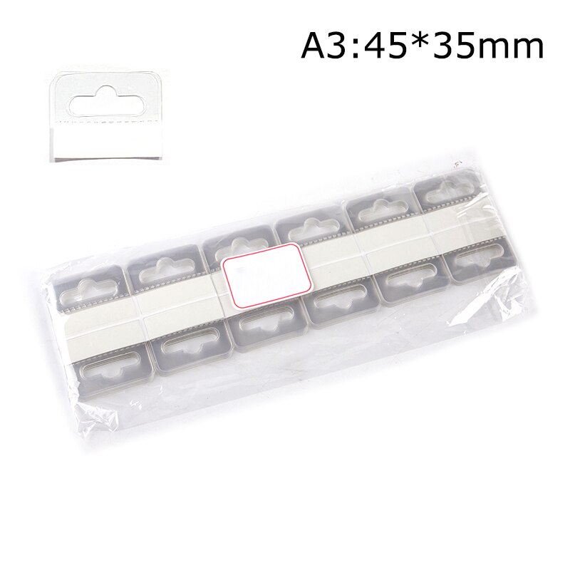 Lengüetas adhesivas de PVC para colocar en la tienda, etiquetas adhesivas para colocar en la ranura, paquete de mercancías, bolsa para exhibición al por menor, 100 piezas: A3