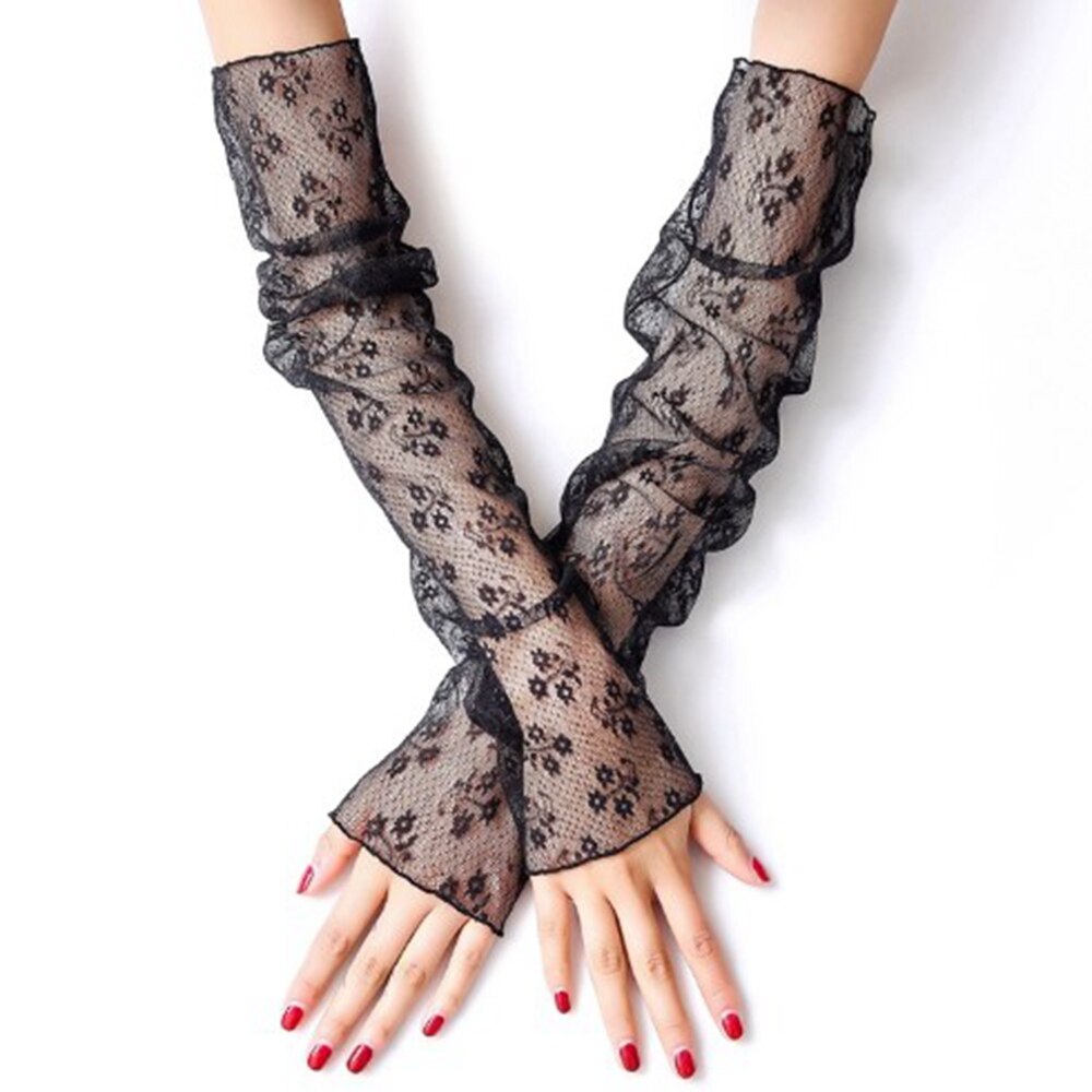 Gants de conduite à manches longues en dentelle pour femmes, Protection solaire, respirants, à la , demi-doigt, chaussettes en gaze: 7