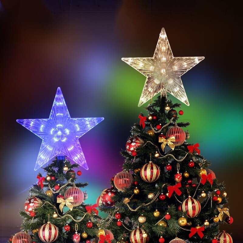 LED Light Up Christmas Tree Topper Star Xmas Tree Ornaments Party Home Decorations