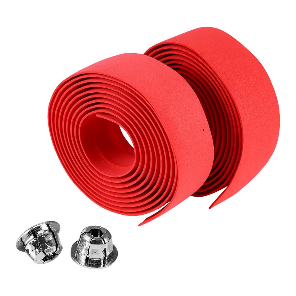 1 par landevejscykel cykelstyr anti-slip styrtape gummi cykel styr tape wrap med stangpropper: Rød