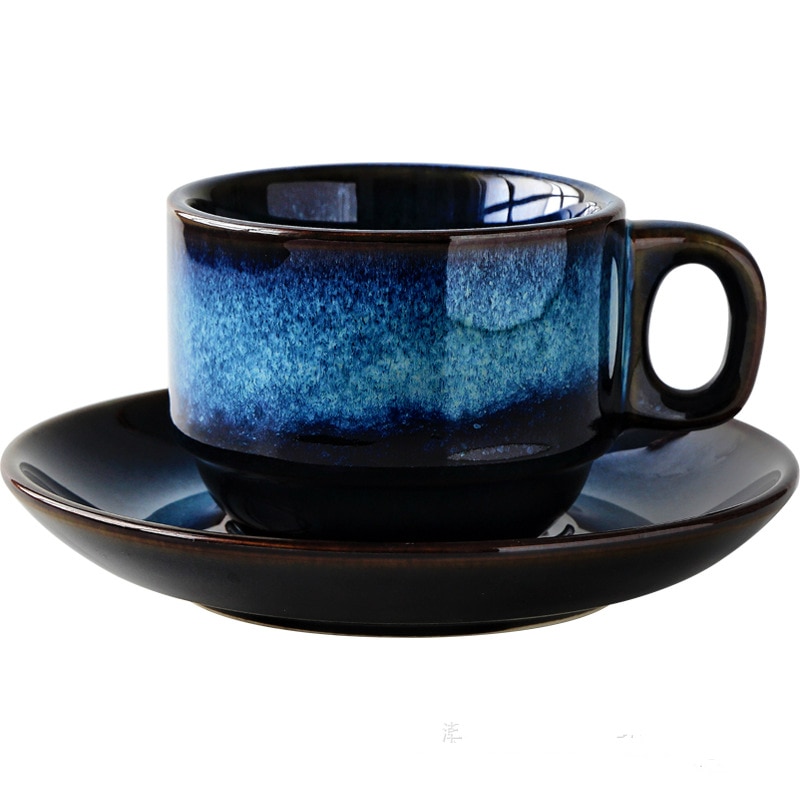Fashionable porcelain craftsman ceramic coffee cup and dish set breakfast cup afternoon tea Japanese simple Blue