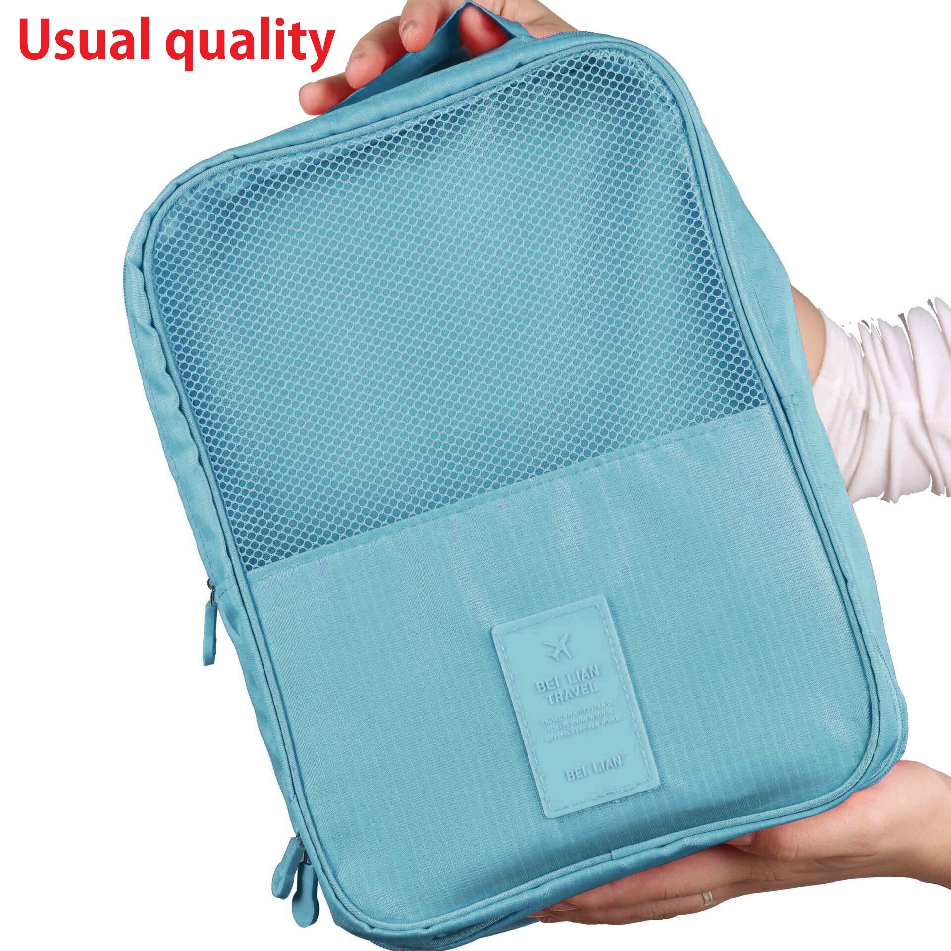 3 Layers Portable Shoes Storage Travel Bags Organizer Mesh Sorting Pouch Dustproof Bags Waterproof Unisex Shoes Covers Tote Bag: usual Light blue