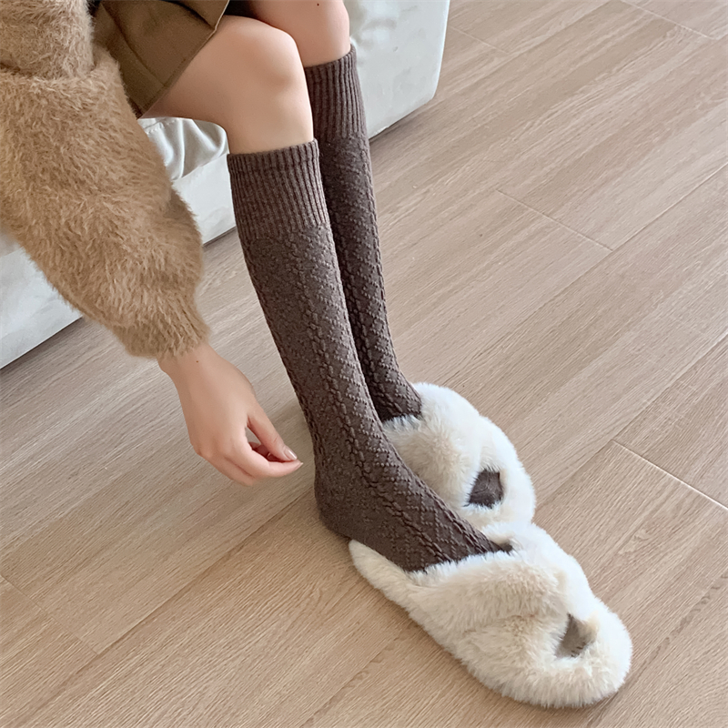 Medias Retro para mujer, calcetines hasta la rodilla de Color sólido de estilo japonés de para mujer, calcetines largos informales cálidos de estilo coreano