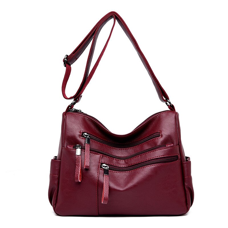 Multi-poche femme sacs à bandoulière concepteur de bonne en cuir femmes bandoulière sac de messager quotidien Portable dames sac à main: Red