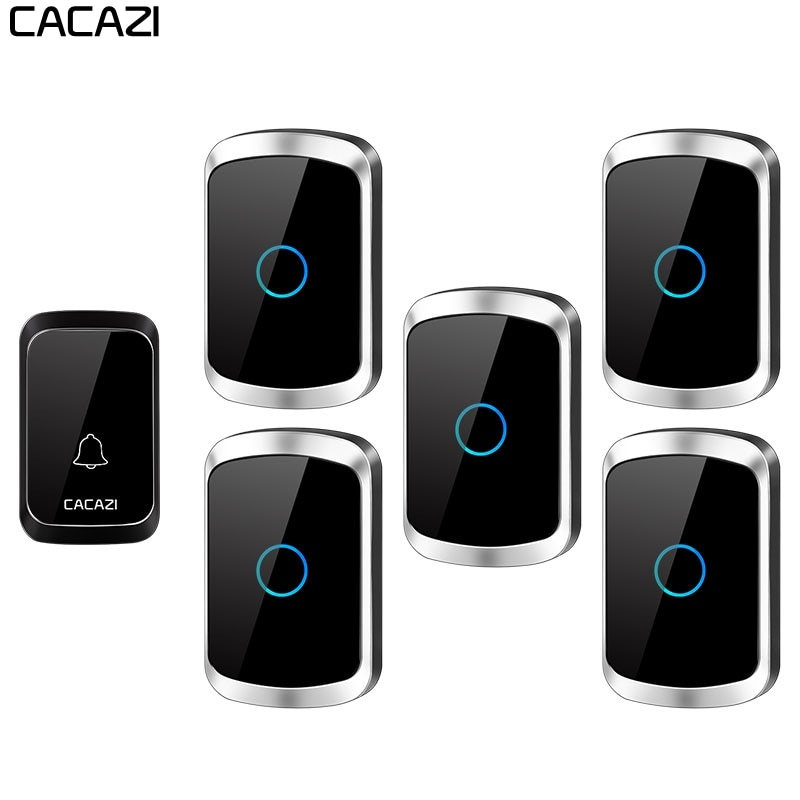 CACAZI Smart Wireless Door Bell Waterproof 1 Transmitter 5 Receiver US EU UK AU Plug Battery Home Bell Chime Wireless Ring Bell