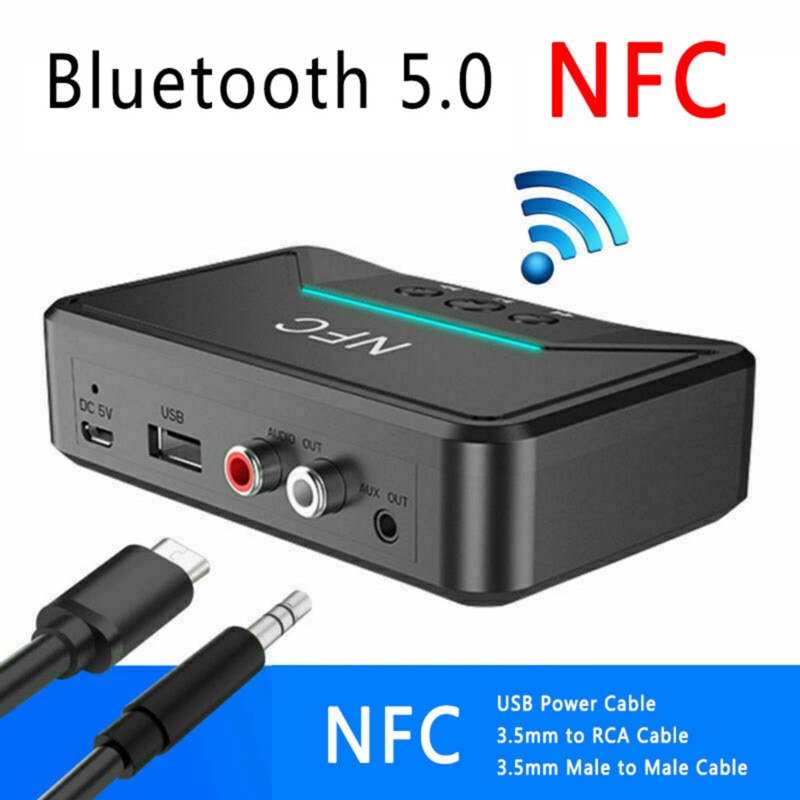 Bluetooth 5.0 Rca Audio Ontvanger Aptx Ll 3.5Mm 3.5 Aux Jack Muziek Draadloze Adapter Met Microfoon Nfc Voor Auto tv Speakers