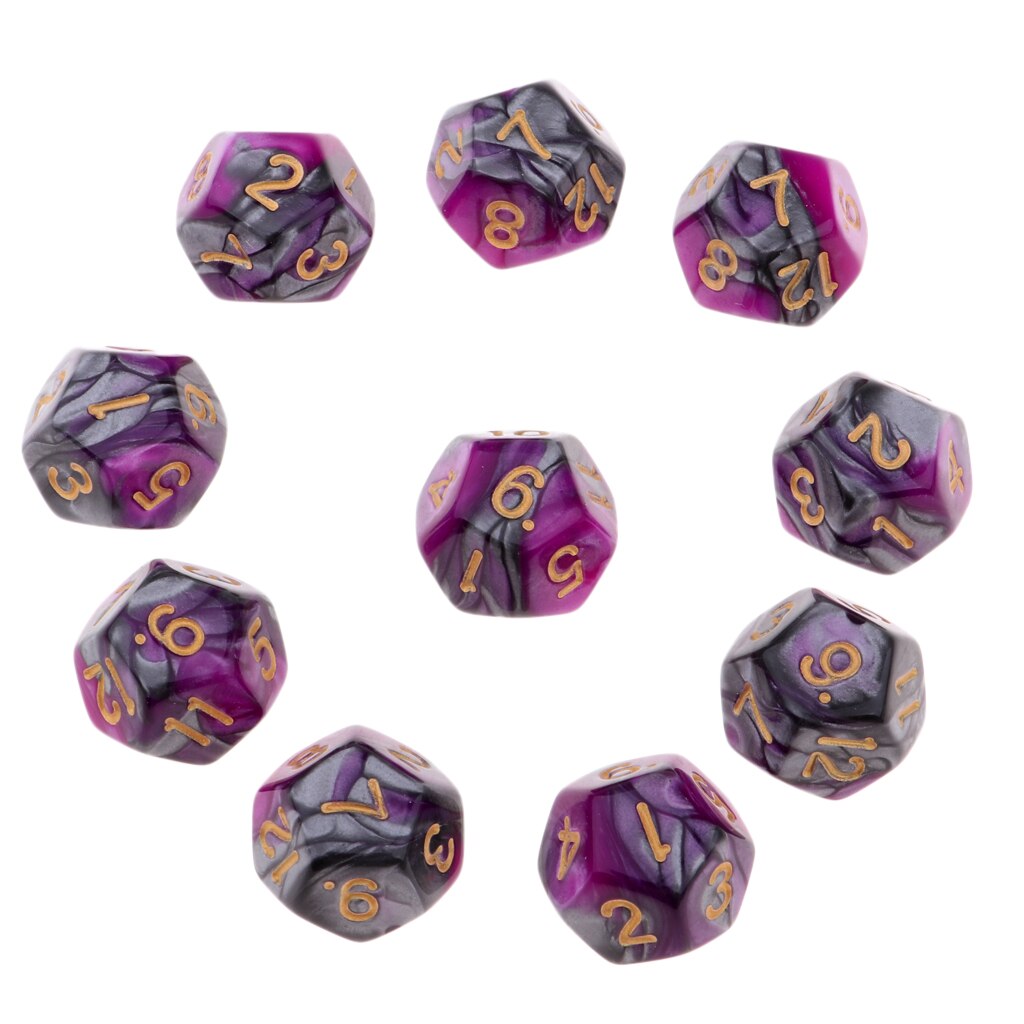 of 10- pakkaus monisivuisia noppaa, polyhedroninoppasetti  d12 d&amp;d / trpg-pöytäpeliroolipelinoppaa varten