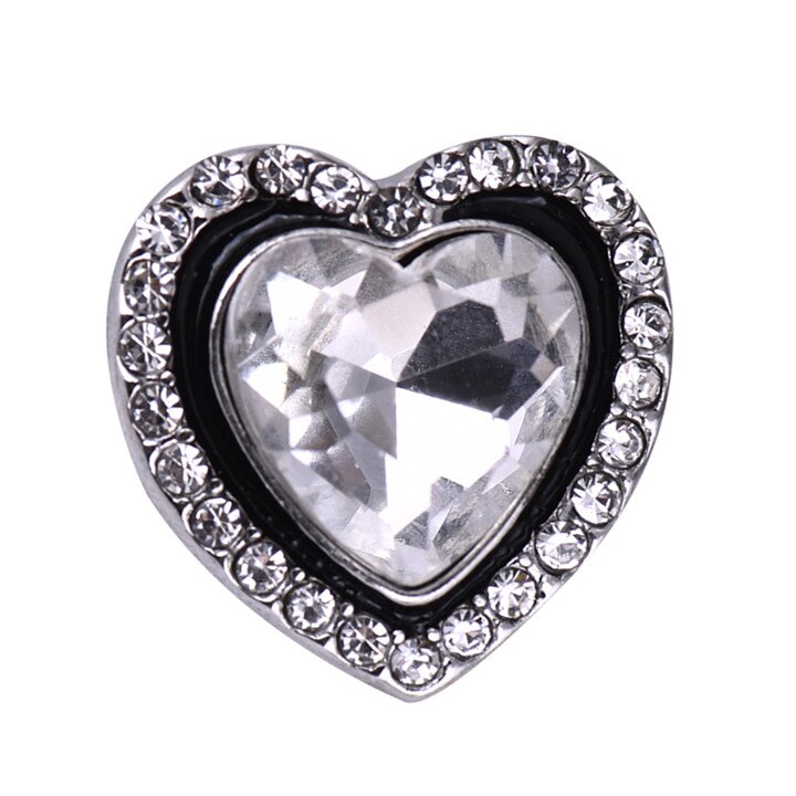 Kz1449 skønhed rhinestone farverigt hjerte 18mm snap knapper passer snap armbånd snap smykker: Krystal