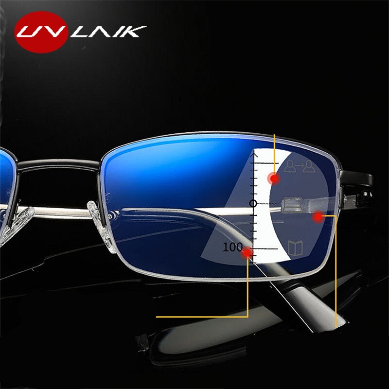Lunettes de lecture anti-lumière bleue en titane uvlaik pour femmes et hommes, verres multifocaux progressifs à dioptrie  +1.0 1.5 2.0 2.5 3.0