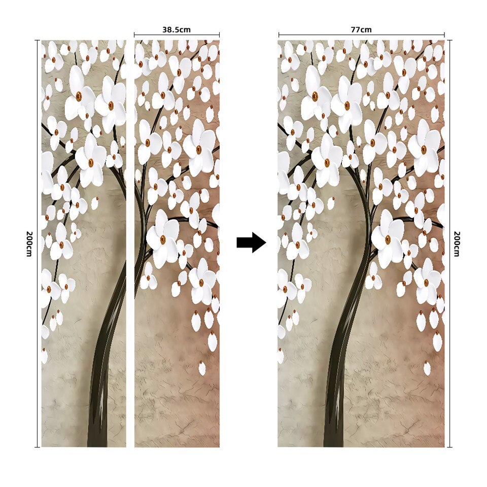 White Flower Door Sticker 3D Self-adhesive PVC DIY Wallpaper For Bedroom Home Art Decoration Door Renovation Poster Wall Decal